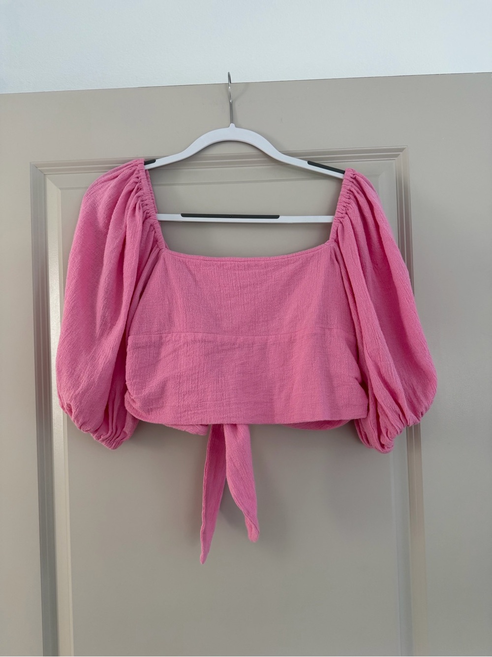 Free People Pink Puff Sleeve Crop Top